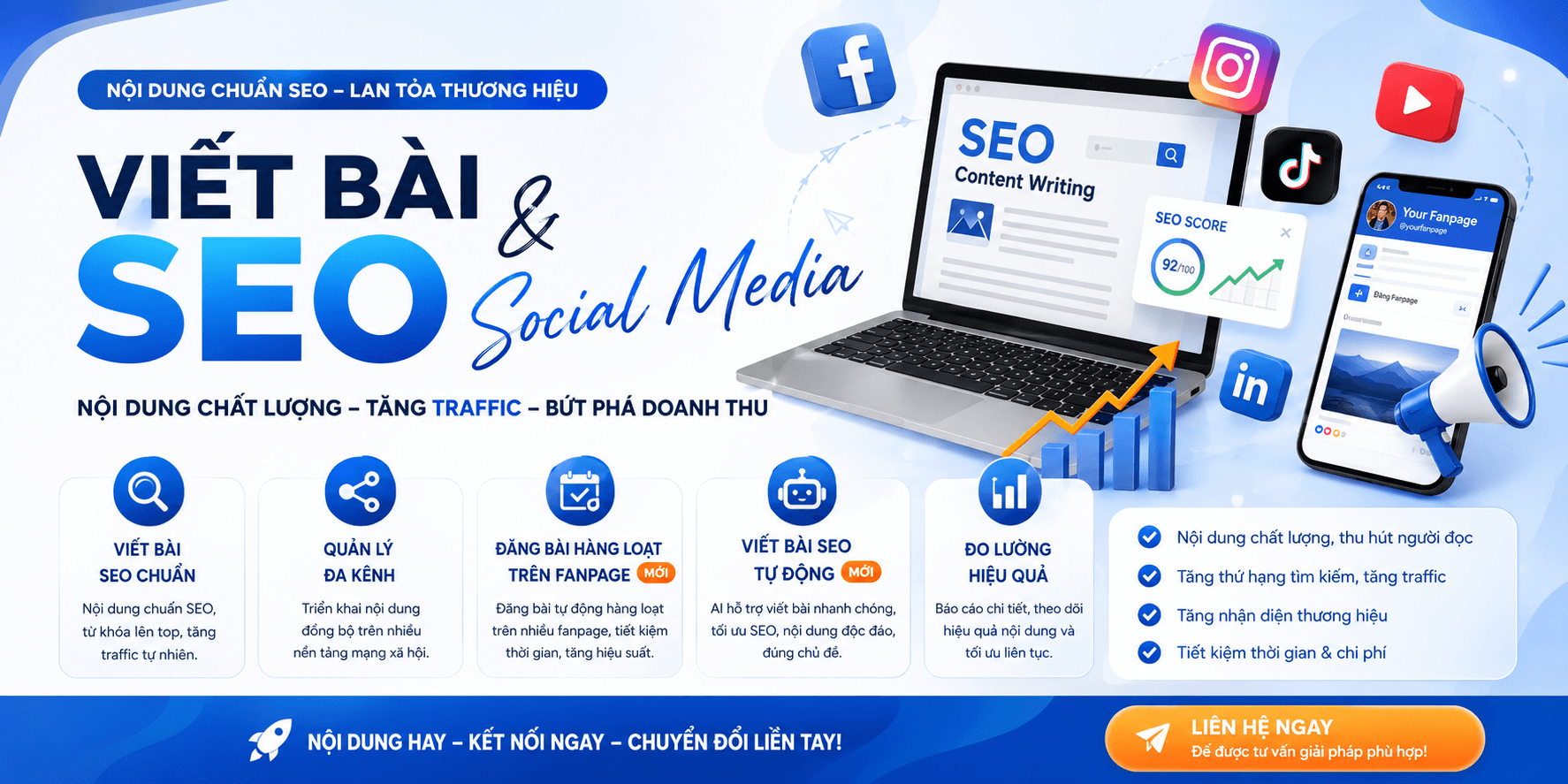 Trendiora — viết bài chuẩn SEO và đăng bài Fanpage hàng loạt, tăng traffic và nhận diện thương hiệu